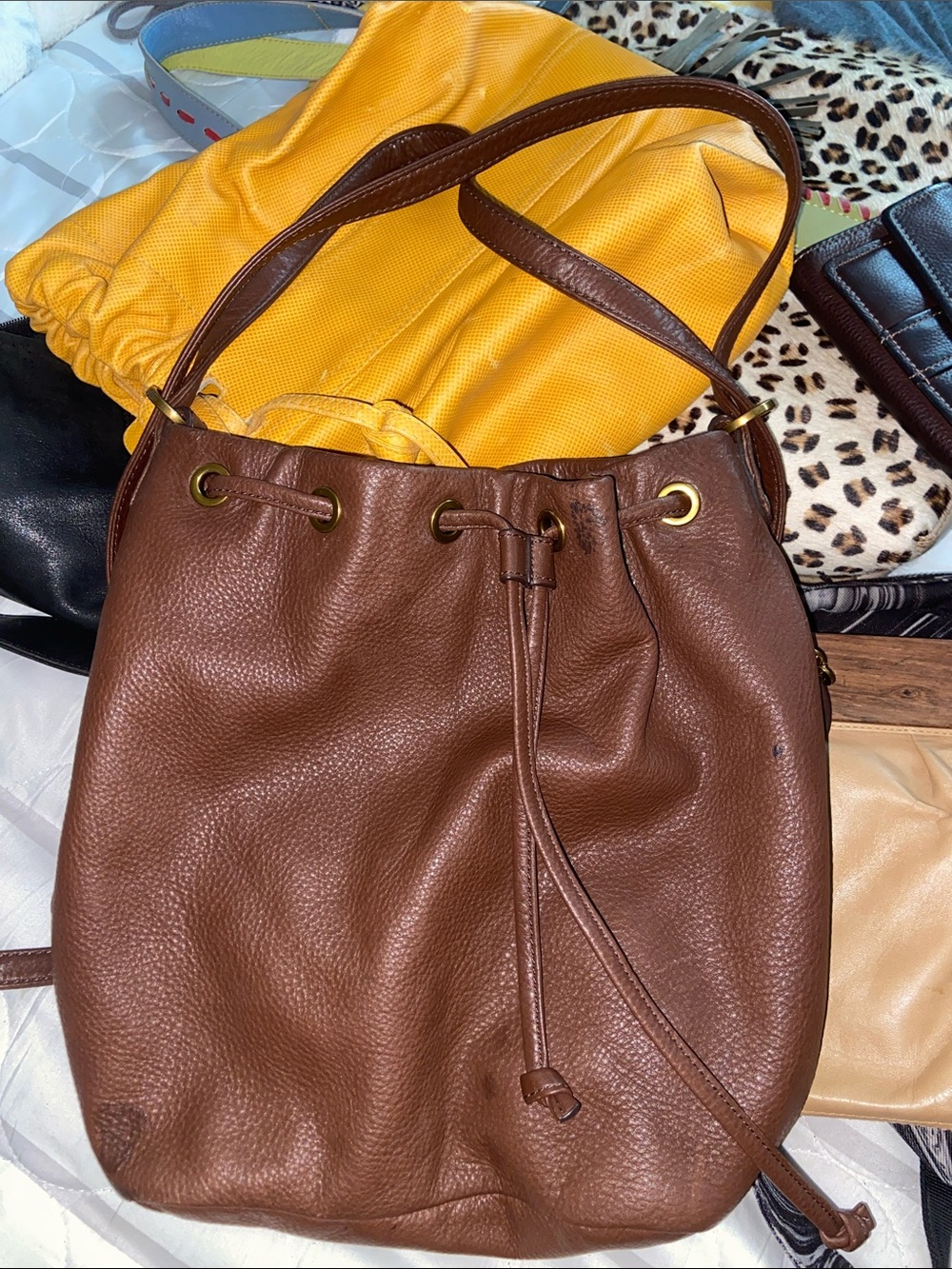 VTG HOBO RIVER BLAZE BAG Bucket Convertible Backpack BROWN LEATHER 90s Y2K